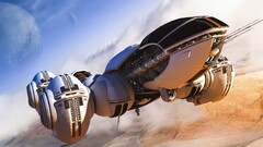 science fiction planet digital art vehicle spaceship