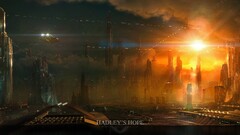 science fiction spaceship building futuristic sun City artwork