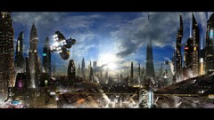 science fiction spaceship futuristic city futuristic digital art