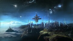 science fiction Stars artwork futuristic city sky landscape