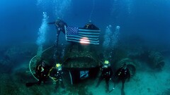 scuba American Flag Divers diving underwater flag