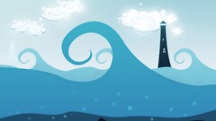 Sea artwork lighthouse clouds cyan waves