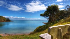 Sea bench sky nature outdoors water Plants bay
