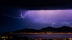 Sea blue Lightning dark storm cityscape night