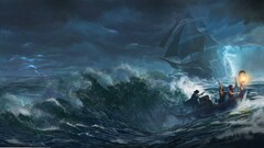 Sea boat storm pirates ship artwork