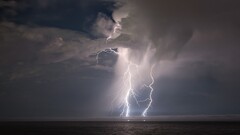 Sea Lightning clouds storm sky