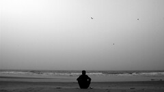 Sea monochrome men outdoors beach sadness loneliness