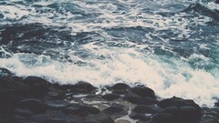 Sea rock foam water stones nature waves wet blue filter