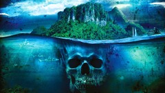 Sea skull Island fantasy art shark ship split-view boat fan art