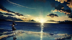 Sea sunset anime girls landscape Manga Anime beach