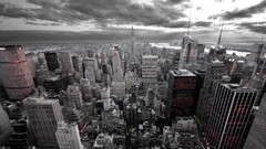selective coloring cityscape new york city USA clouds