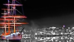 selective coloring ship cityscape sailing ship