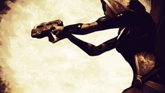 sepia gun science fiction girls with guns side view