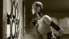 sepia gynoid digital art robot