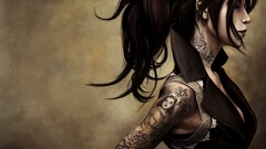 Simple Background artwork fantasy girl tattoo face Profile Women