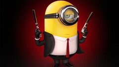 Simple Background gun red background humor minions
