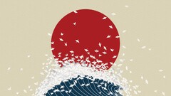 simple origami water sun Minimalism waves Japan digital art