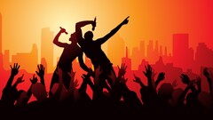 singing orange artwork Music arms up silhouette