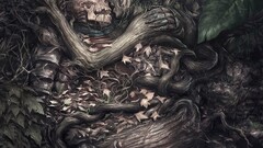 skeleton death fantasy art couple nature Wood armor knight skull