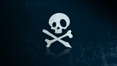 skull and bones digital art blue background Minimalism