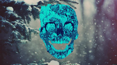 skull forest digital art winter snow cyan Turquoise snowing