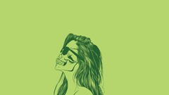 skull long hair Minimalism artwork Simple Background Women Green