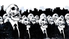skull skyline artwork Alex Cherry monochrome suits tie grunge