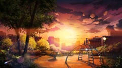 sky Anime cityscape Trees children