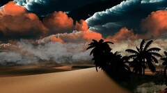 sky clouds desert palm trees oasis digital art