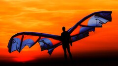 sky Men sunlight silhouette wings orange background