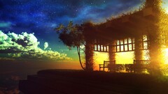 sky sunset Sea artwork Anime sunlight clouds