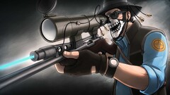 Sniper TF2 team fortress 2 video games laser artwork cyan