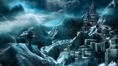 snow castle fantasy art cyan