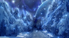 snow forest ice planet Space path dirt road digital art