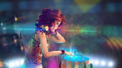 soft shading artwork headphones Women Music anime girls