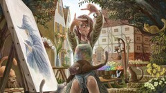 soft shading cats fantasy art anime girls Anime