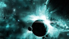 space art planet digital art teal