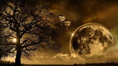 space art Space hot air balloons landscape digital art sepia