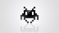 Space Invaders digital art retro games monochrome video game art
