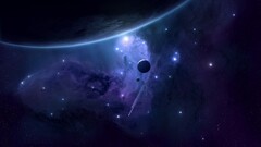 Space JoeyJazz planet purple space art shooting stars moon blue