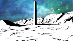 Space nebula colorful drawing building apocalyptic white