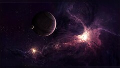Space planet moon nebula purple artwork space art digital art