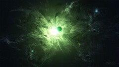 Space planet nebula Green space art digital art