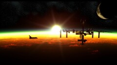 Space Satellite horizon International Space Station digital art