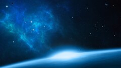 Space space art glowing Stars cyan blue crescent moon artwork