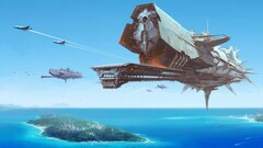 spaceship futuristic Aircraft science fiction fantasy art Island
