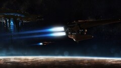 spaceship science fiction digital art planet