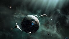 spaceship space station Space universe digital art cgi planet 3d