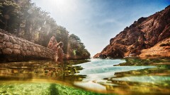 split-view Lake landscape Women water women outdoors