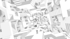 stairs surreal anime girls monochrome maze white